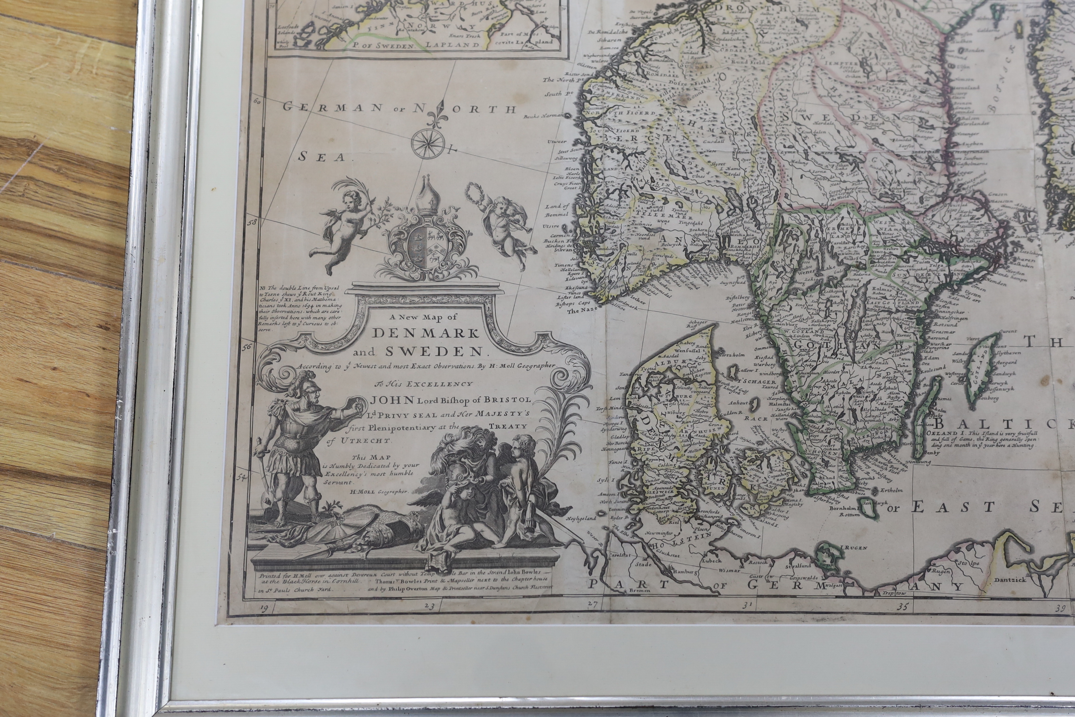 After Herman Moll, engraving, ‘New map of Denmark and Sweden’, circa 1715, 102 x 61cm
